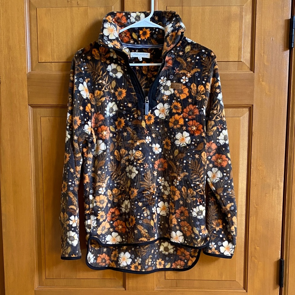 Simply Southern Floral Funnel Neck Pullover - Black, Orange & Cream